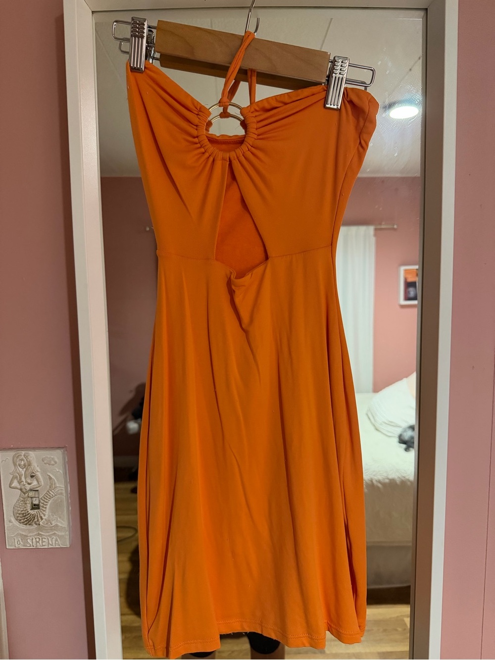 Windsor Orange Backless Halter Dress with Ring Detail